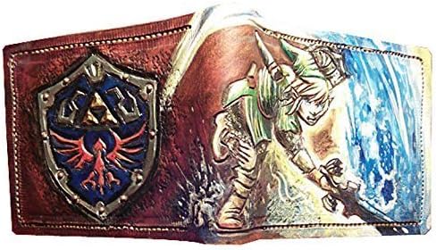 Leather Wallet hyrule shield link swinging his sword portrait