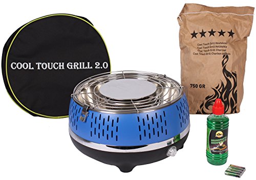 Preisvergleich Produktbild rauchfreier Holzkohle-Tischgrill im Set mit Anzünder und Holzkohle blau