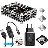 Für Raspberry Pi 3 Gehäuse mit Netzteil + Lüfter + 3x Aluminium Kühlkörper + Mikro-USB-Kabel mit EIN / AUS Schalter Kompatibel mit Raspberry Pi 3 Case für Pi 3 Model b 2 b (Raspberry Pi Board nicht enthalten)
