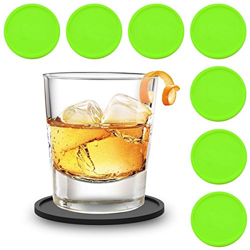 Zedtom 8-Stück Silikonuntersetzer Runde Untersetzer Silikon Untersetzer Glas, Tasse Untersetzer Set für Familie, Bar, Wohnzimmer, Küche-5 Farbe(Grün)