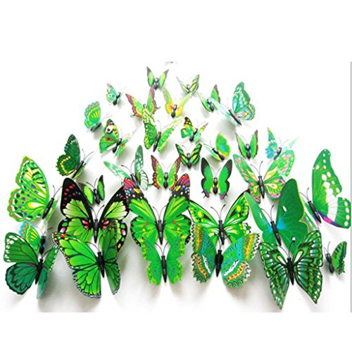 Huayang 12 Stück 3D Schmetterling Wandaufkleber Corlorful Simulation Design Aufkleber Dekoration des Zimmer (grün) - 3