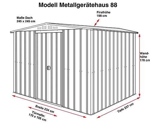 Globel Industries Metall Garten Gerätehaus Gartenhaus 8×8 anthrazit // 234x237x198 cm (BxTxH) // 5,5m² // Gerätehaus Metall Satteldach - 2