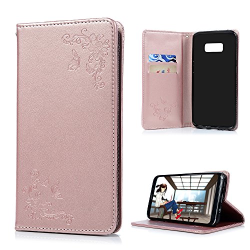 S8 Hülle Badalink Schutzhülle Leder PU+TPU Handyhülle Gemalt Blume Schmetterling Rosegold Handytasche Wallet Case Ständer Magnet-Schloss Cover Flipcase Hergestellt für Samsung Galaxy S8 - 2