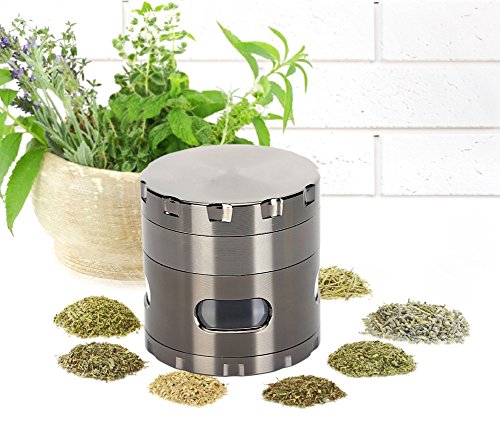 DCOU neue Design Premium Krautmühle mit Siebgrinder haltbare Zamak-Legierung Tabak Grinder Crusher Gewürz-Schleifer Ø55mm 4 Teile (Gunmetal) - 7