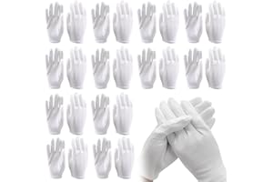 PSOWQ Guanto di cotone ultrasottili, guanti in cotone bianco per mani secche idratanti cosmetici eczema mani spa e moneta, guanti da controllo, guanti da servizio elasticizzati, 24 pezzi (12 paia)