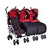 Triple buggies stroller Berry Red buggy pushchair for 3 toddlers or 3 Newborn babies with 3 Red Footmuffs