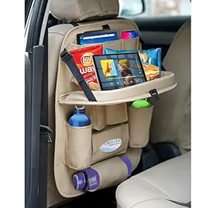 Akhilesh Bean Bags & Furniture Multi-Pocket Hot and Cool Car Back Seat Organiser Travel Storage Pockets Seat Protector for Children (Beige)