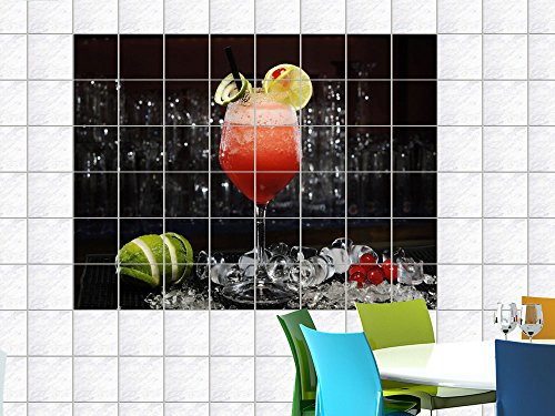 Fliesenaufkleber Fliesenbild Cocktail Kirschen und Limetten für Ihre Küche (Fliesenmaß:15x15cm(BxH)//Bildformat:90x60cm(BxH))