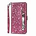 Produktbild Karomenic kompatibel mit Samsung Galaxy A70 PU Leder Hülle Reißverschluss Glänzend Glitzer Handyhülle Brieftasche Silikon Strass Schutzhülle Klapphülle Magnet Ledertasche Flip Case Etui,Rose rot