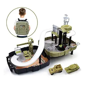 MWG Exports Co Portable Military Kids Backpack Toy Cars Theme Children Car Truck Vehicle Model Building Kit