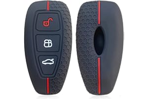 通用 Otai Funda de Silicona para Llave de Coche Caso Compatible con Ford Focus Kuga Accesorios Soft Car Key Shell 3 Botones (línea Roja Negra)