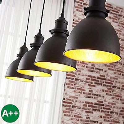 Lampenwelt Suspension 'Jasminka' à intensité variable (Modern, Industriel) en Noir en Métal e. a. pour Cuisine (à 4 lampes, E27, A++) de LINDBY | Suspension Luminaire, Lampe Plafond, Luminaire Plafonnier, Lampe