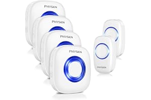 PHYSEN impermeabile con portata 300 m 58 suonerie 5 volume regolabile, 2 trasmettitori e 4 ricevitori per casa, negozio, ufficio