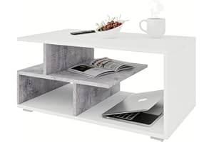 MEBLEPITUS.PL Meble Pitus Nowoczesny Stolik Kawowy do Salonu z Miejscem do Przechowywania - 90 x 50 x 49 cm - Biały/Beton