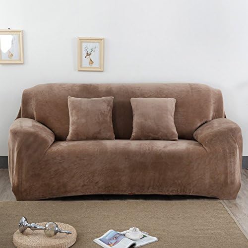 YUTIANPRO Soft Velour Sofa Slipcover Stretch Protector Soft Couch Cover Washable Easy Fit 3 Seater, Solid Color, Camel