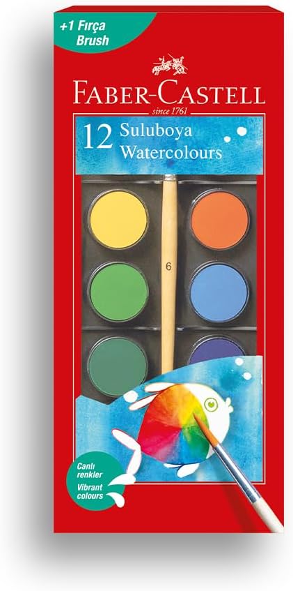 Faber-Castell Suluboya, 12 Renk, Büyük Boy Tablet, Parlak ve Canlı Renkler, Çocuklar İçin Uygun