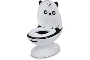 Bebeconfort WC Mini Size, Vasino bambini, 1-4 anni, 0-20 kg, Design realistico con paraspruzzi, Suono dello scarico, Tazza rimovibile, Facile da pulire, Piedino in gomma, Orsetto, Black & White