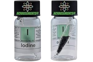 NOVAELEMENTS Yodo Elemento 53i, Muestra Puro 1 Gramo 99,9% en Mini Ampolla y Vial de Vidrio con Etiqueta