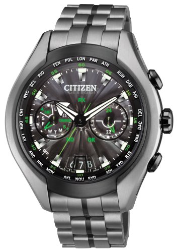 Citizen Watch Satellite Wave Air Men's Quartz Watch with Black Dial Analogue Display and Grey Titanium Bracelet