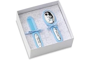 VALENTI & CO. Disney Baby Prima Infanzia - Set Box Regalo Con Spazzola Capelli E Pettine Indispensabile Tra Gli Accessori Neonato Con Finiture Topolino Mickey Mouse In Argento, Celeste, One size