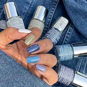 DeBelle Gel Nail Lacquers Combo set of 5 - Blueberry Passionfruit (Vanilla Croissant, Olive Jade, Twilight Sapphire, Persian Blue, Viola Dew), 8ml each Gift for girls