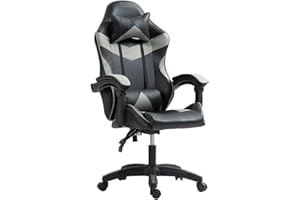 Panana Heavy Duty Gaming Reclining Racing Chair PU Leather Swivel PC Game Desk Chair (Grey)