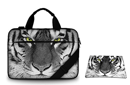 Silent Monsters Canvas Schutzhülle mit Zubehörfach/Mauspad 43,9 cm (17,3 Zoll) für Laptop tiger