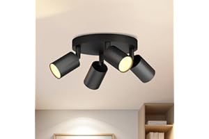 LVWIT GU10 Circular Ceiling Light,Kitchen Lights Ceiling,Black Light Fittings Ceilings,4 Way Ceiling Spotlight Fitting,GU10 Base Spot Lights for Kitchen Lounge Bedroom Dining Room(Bulb Not Included)