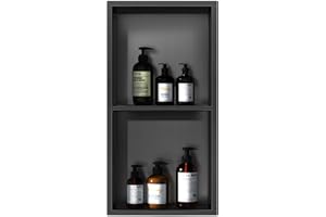 KINKIBOS Wandnische Dusche Edelstahl 304, Keine Fliesen Erforderlich, Eingebettet Duschnische 60 x 30 x 10 cm, Duschnische Doppelregal Lagerung für Badezimmer, Antrahzit Schwarz