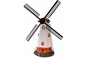GOTOTOP Moulin à vent à énergie solaire avec éclairage LED, Décoratif Moulin à vent avec girouette pour la maison, la chambre des enfants, le jardin, le patio, la piscine, 32x18.5cm