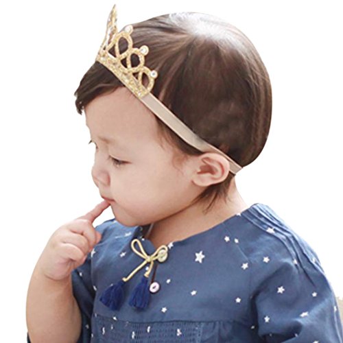 Ouneed Cute Hairband Baby Hair Band Elastic Flower Crown Headwear (Gold)