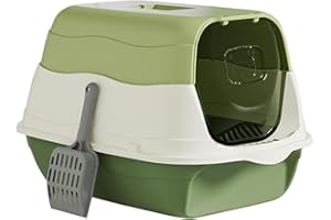 ＡＷＨＡＯ Caja de Arena con Tapa con Capucha, Orinal para, Caja de Arena Cerrada, Arenero Extraíble, Caja de Arena Reutilizable para Mascotas con, Verde