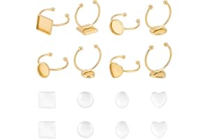 UNICRAFTALE 8 set 4 stili Anelli Vuoti Impostazioni Dell'Anello Pad Anello di Base Cuore Quadrato Rotondo Cabochon Anello Polsino Dorato Anelli per Dita con 8 pezzi Cabochon In Vetro Base Lunetta