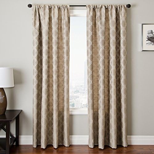 Softline Presidio Geometric Jacquard Lined Window Treatment/Panel/Curtain/Drape with Rod Pocket and Back Tabs Measures 55"W x 96"H in Stone
