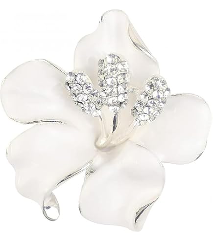 Hanie,Spilla a forma di fiore, da donna, in oro bianco/oro rosa, con zirconi bianchi e rossi, ipoallergenica, placcata in oro 18 carati, colore