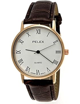 Elegante Pelex London Damen-Uhr Herren-Uhr Unisex Analog Quarz Armband-Uhr Klassisches Design Braun Rose-Gold...