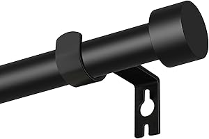 POSKENA Bastone per Tenda Nero, 16mm Bastone per Tenda 63-183cm, Telescopico con Terminali Decorativi e Supporti per Camera da Letto, Soggiorno