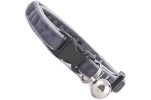 COOL CAT COLLARS Mouse Grey Double Velvet Soft Cat Collar. Beautiful cat safety collars with bell available in a range colours made in the UK from velvet ribon, purrfect for your kitty