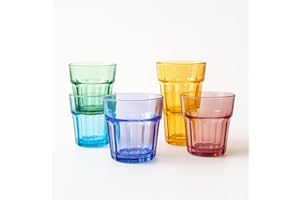 KORAT Set 6 Bicchieri Tumbler in Vetro Colorato 360 ml e 300 ml Alta Qualità, Stile Moderno, Resistenti e Impilabili Bicchieri Acqua, Cocktail, Aperitivi, Bevande, Estate, Campeggio (Set Catalina)