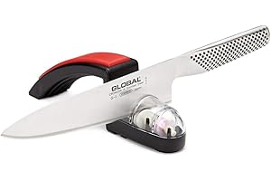 Global G-2220BR Couteau de Chef MinoSharp G2 + Schleifer Schwarz/Rot