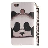 Huawei P9 Lite Hülle,Huawei P9 Lite Leder Brieftasche Hülle im BookStyle,SainCat PU Leder Wallet Case Lederhülle Folio Schutzhülle Ledertasche Hülle Bumper Handytasche Skin Schale Soft Backcover Handy Tasche Flip Cover Buchstil Klapptasche in Lederoptik mit Standfunktion Karteneinschub und Magnetverschluß Etui Flip Case für Huawei P9 Lite (Cartoon Panda) - 2