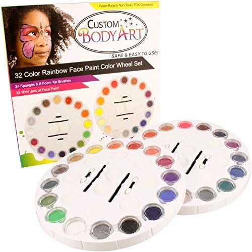 Custom Body Art 32 Color Large 10ml Jars Primary Rainbow Colors Face Paint Storage Wheel Set by Custom Body Art