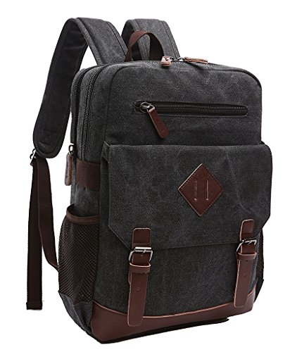Bdawin Vintage Segeltuch Laptop Rucksack Schulrucksack 8675 Schwarz
