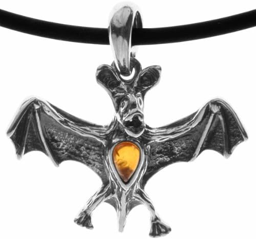 InCollections Pendant 925 / 000 Sterling Silver with Amber on Rubber Band 3.0 / 42 CM 541A200870890 Women's Bat