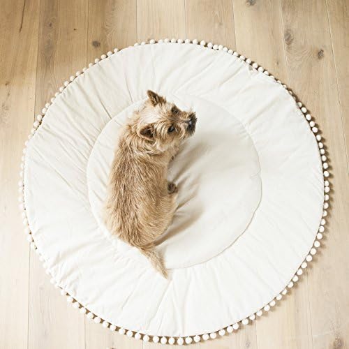 Round Grey Play Mat for Kids by MINICAMP - Large Children Play Rug for Nursery - Cotton Carpet with Pom Poms Decor - Hypo-allergenic Baby Playmat