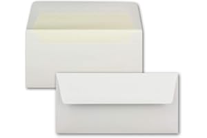 ‎NEUSER PAPIER 100 Briefumschläge Weiß - DIN Lang - gefüttert mit naturweißem Seidenpapier - 22 x 11 cm - Nassklebung, gerade Klappe - Ideal für Einladungen und Grüße zu Geburtstag und Weihnachten