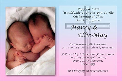 40 Personalised Twins Boy & Girls Christening / Naming Day / Baptism Day Invitation , invite REF C11 twin FREE P&P