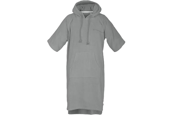 TOM TAILOR Surf poncho för kvinnor och män, L-XL, 100% bomull/frotté, badponcho med huva, magväska och logotypbroderi, grå (Moody