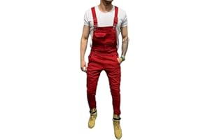 FeMereina Mens Denim Dungarees Distressed Bib Jumpsuits Overalls Romper for Carpenter Moto Biker Coveralls Suspender Jeans