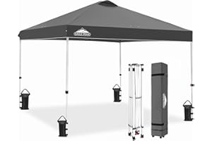 EAGLE PEAK Tonnelle de Jardin Pliable 3x3m Pop-up Gazebo Tente Pliante Pavillon，avec Sac de Transportable à Roulette pour Camping, Plage, Jardin, Gris